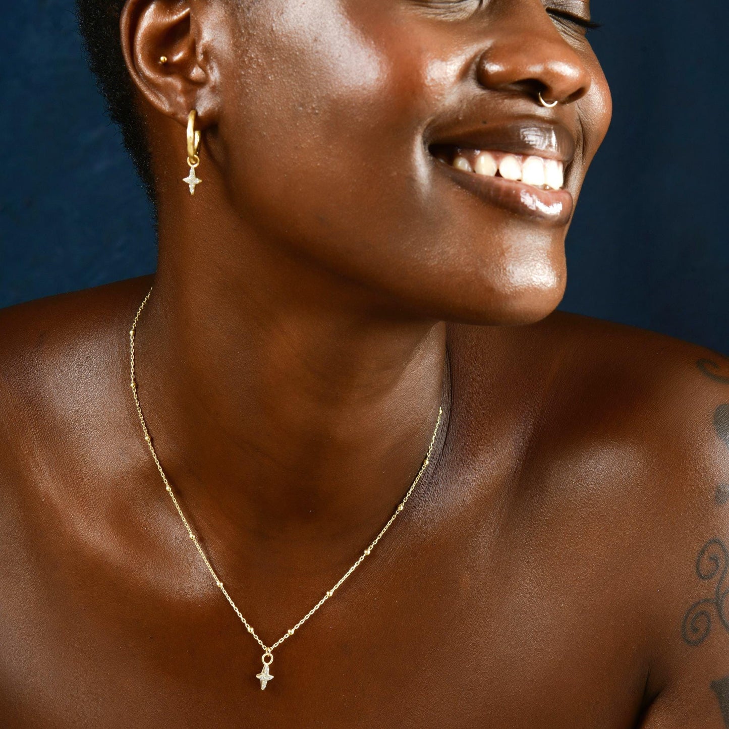 Drop North Star Hoop Earrings