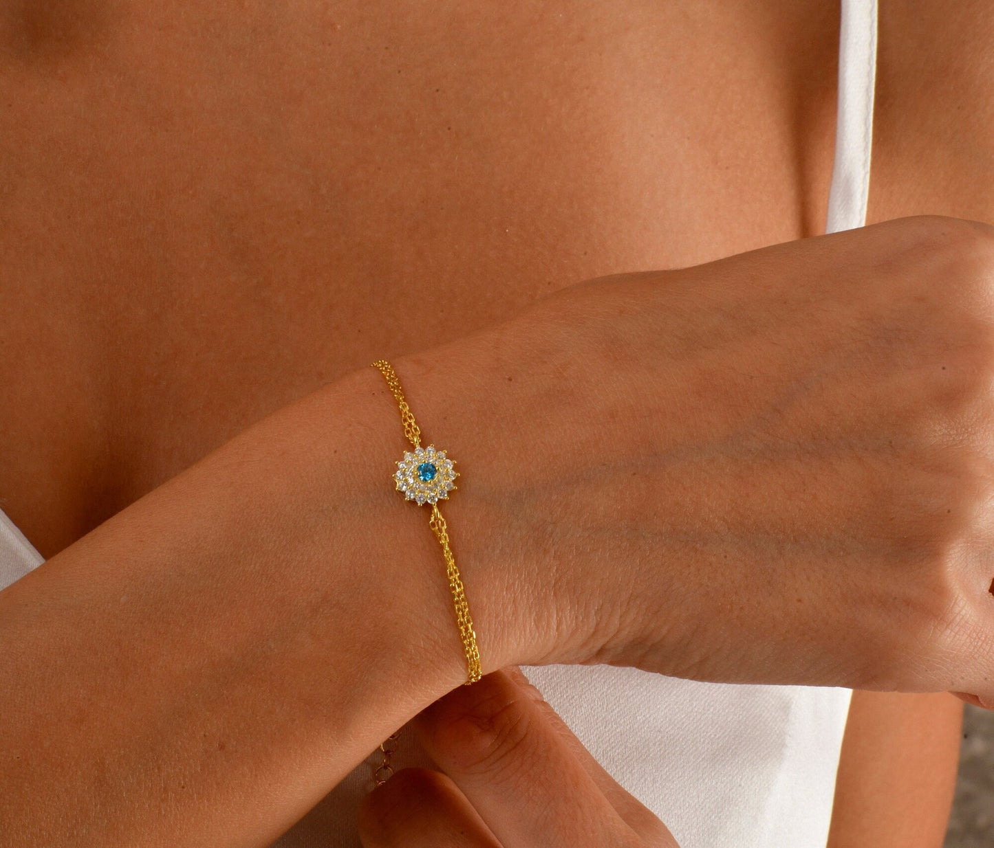 Aquamarine Flower Bracelet