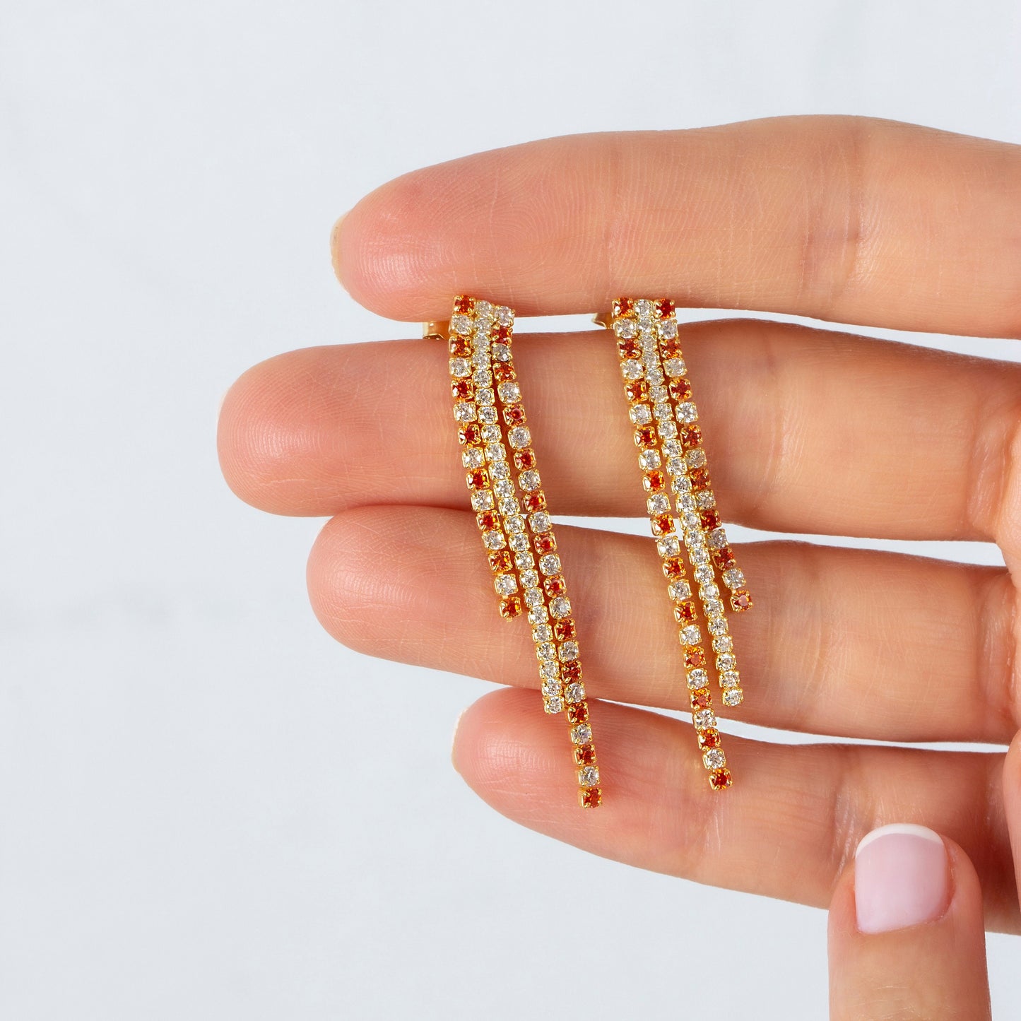Orange Diamond Tennis Drop Earrings