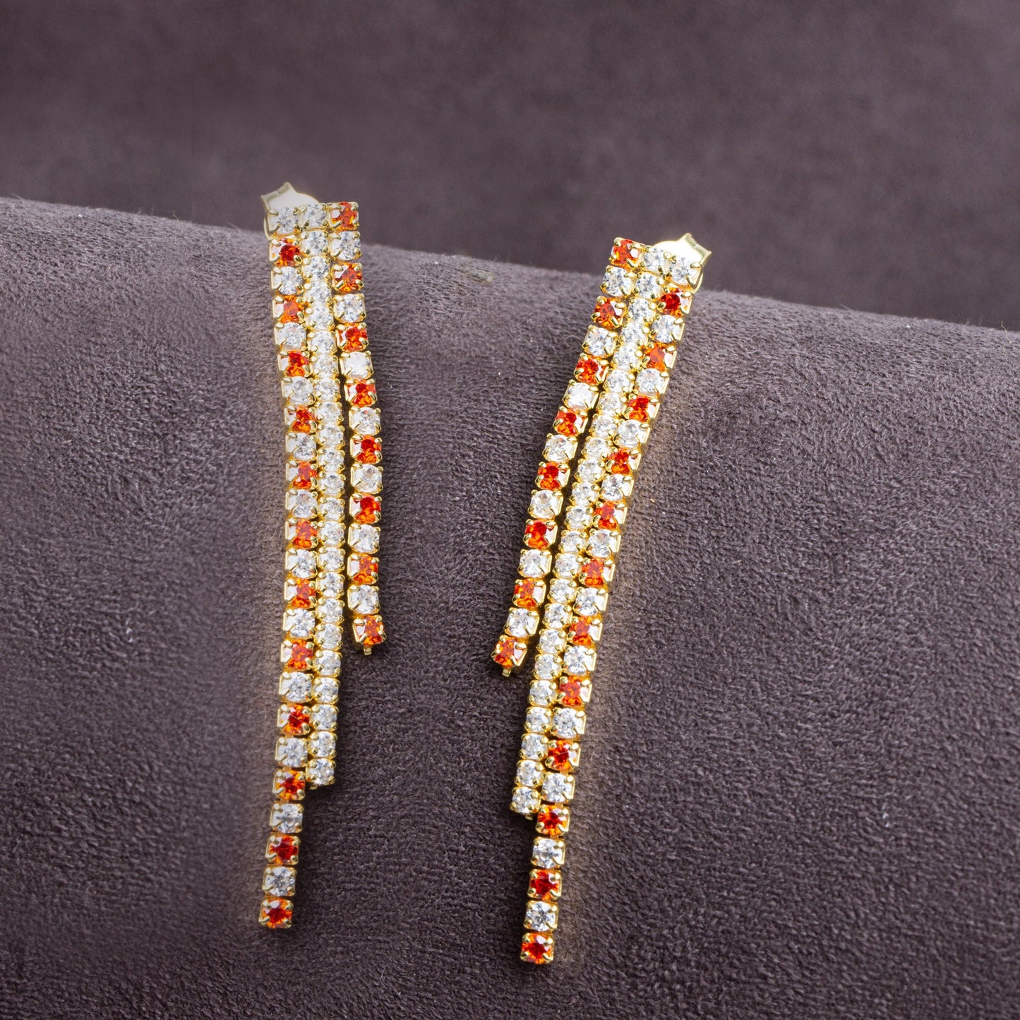 Orange Diamond Tennis Drop Earrings