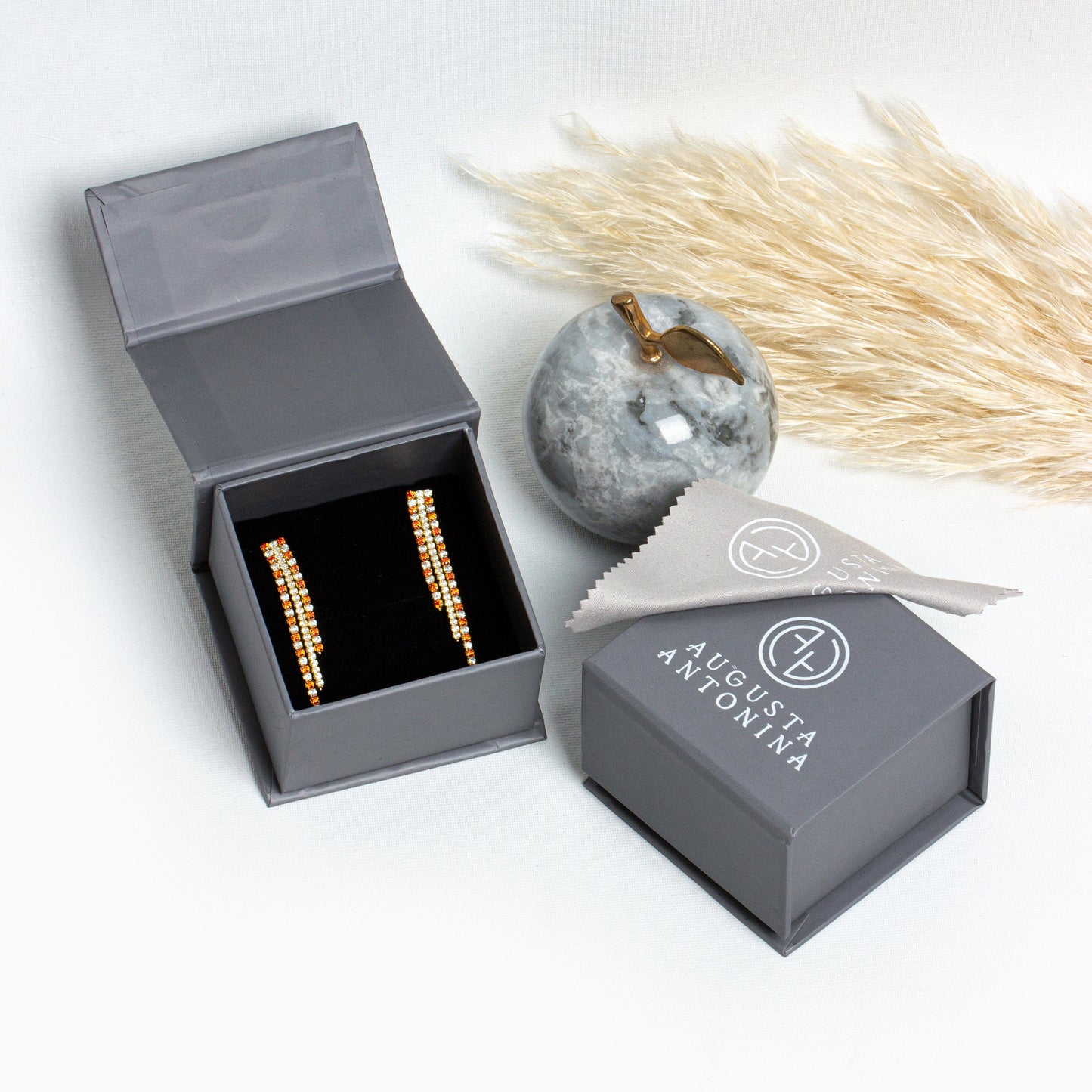 Orange Diamond Tennis Drop Earrings