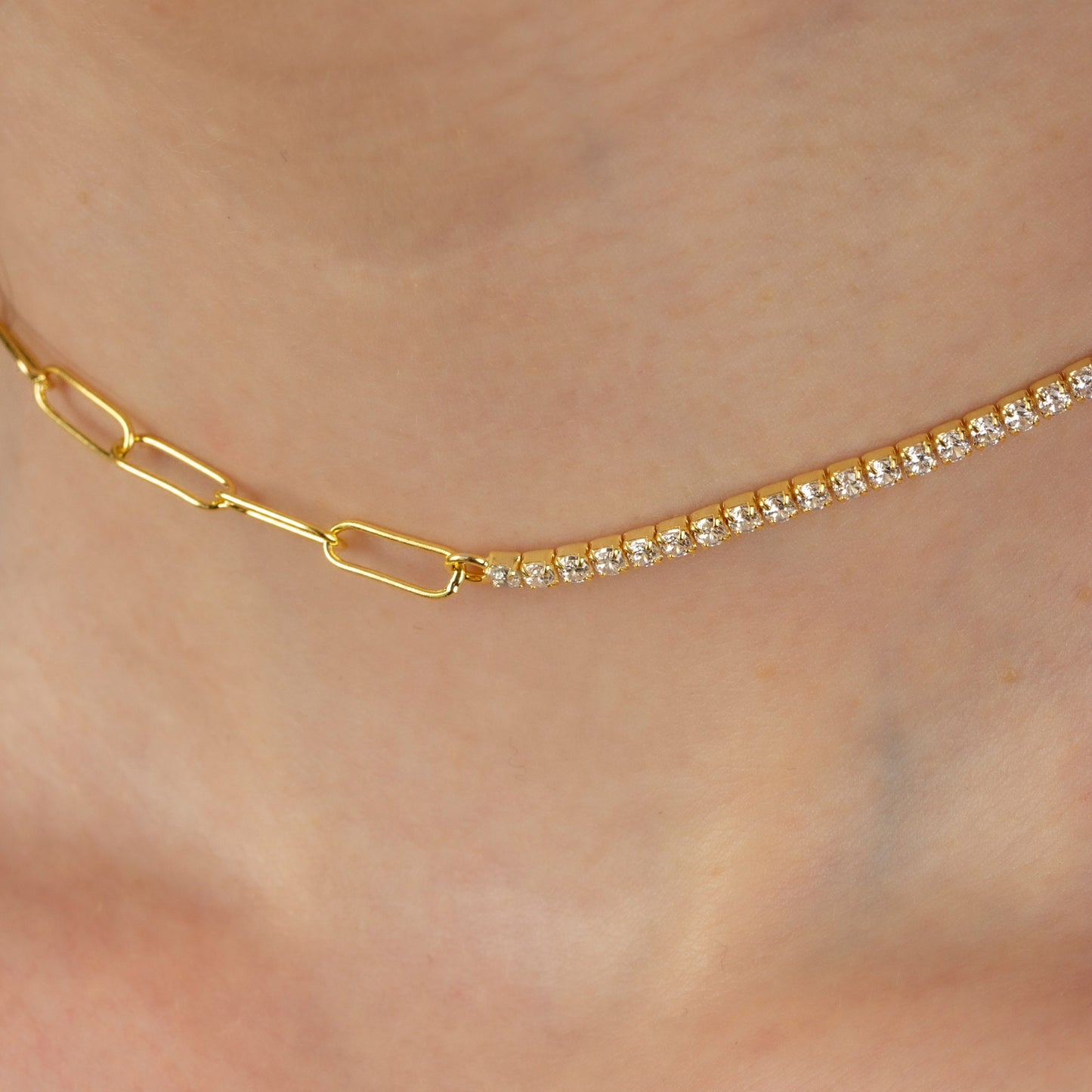 Half Tennis Half Paperclip Choker Necklace