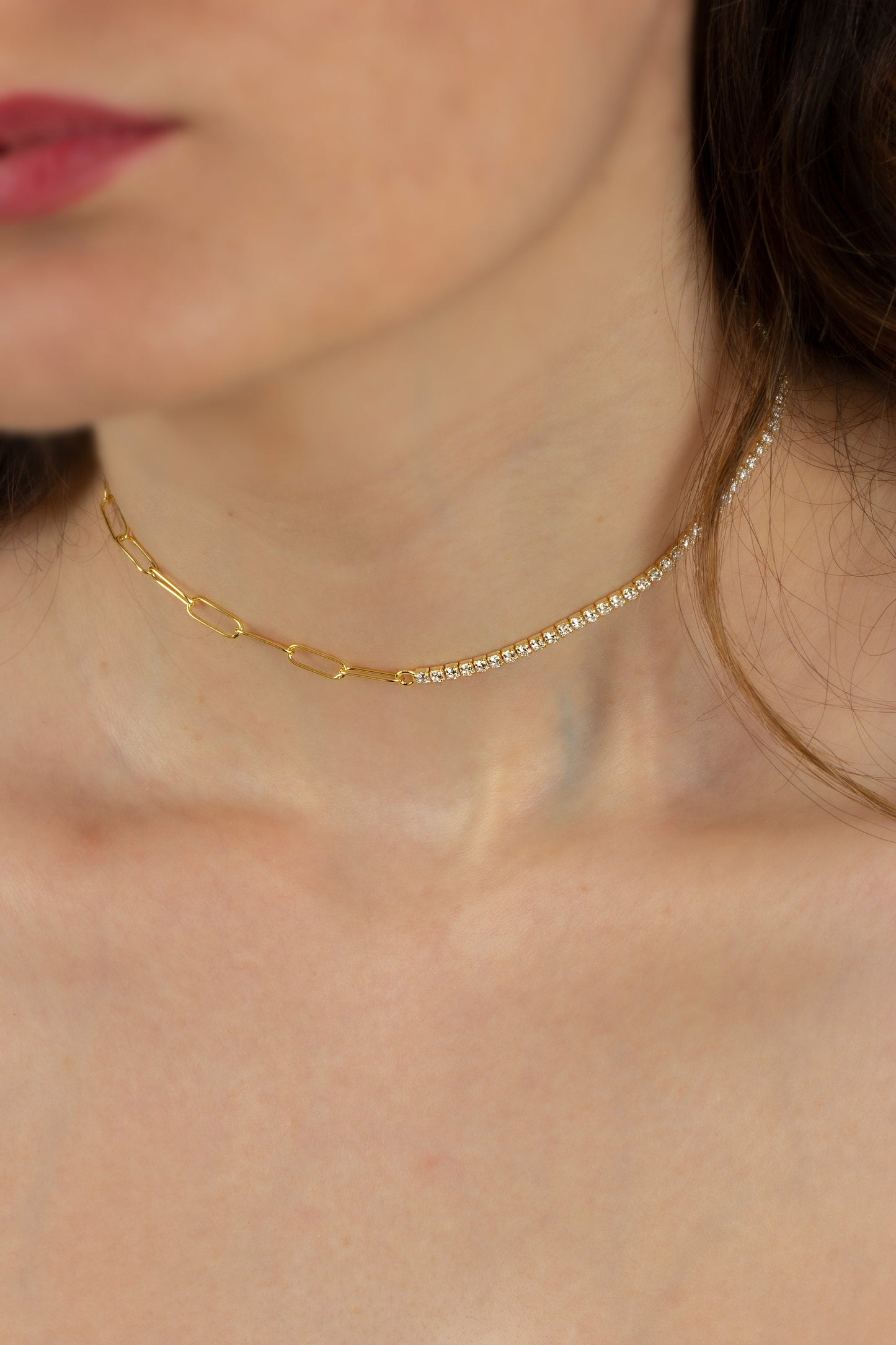 Half Tennis Half Paperclip Choker Necklace