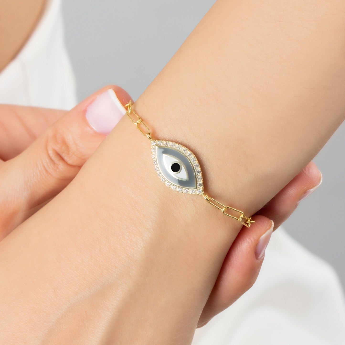 Paperclip Chain Evil Eye Bracelet