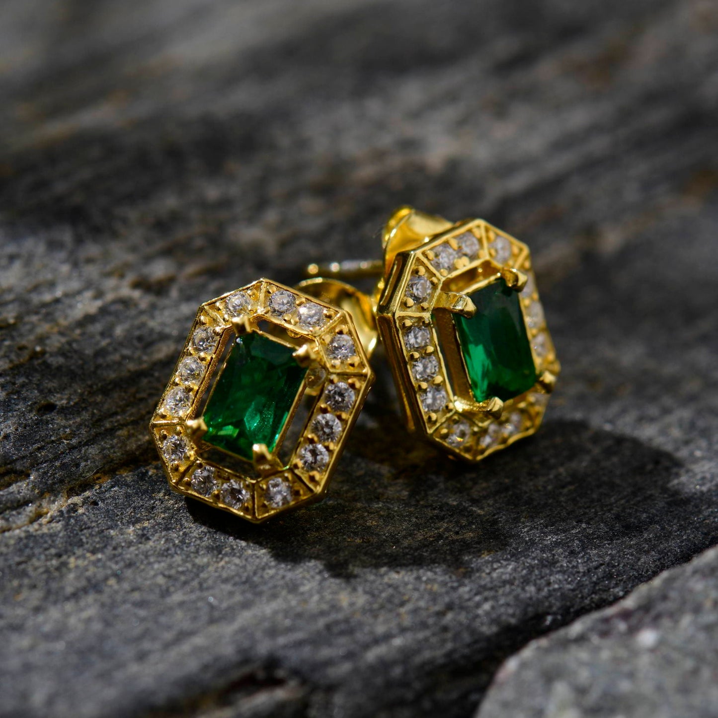 Baguette Emerald Stud Earrings