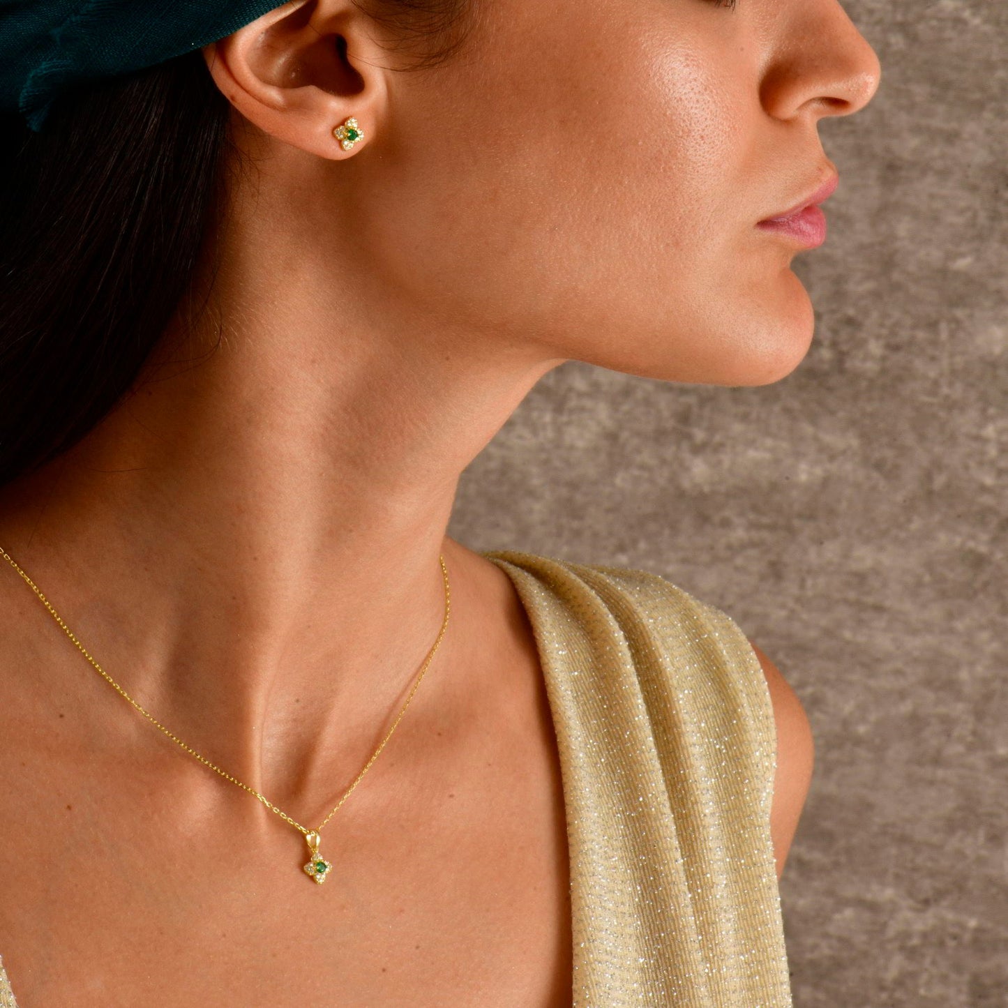 Minimalist Emerald Flower Stud Earrings