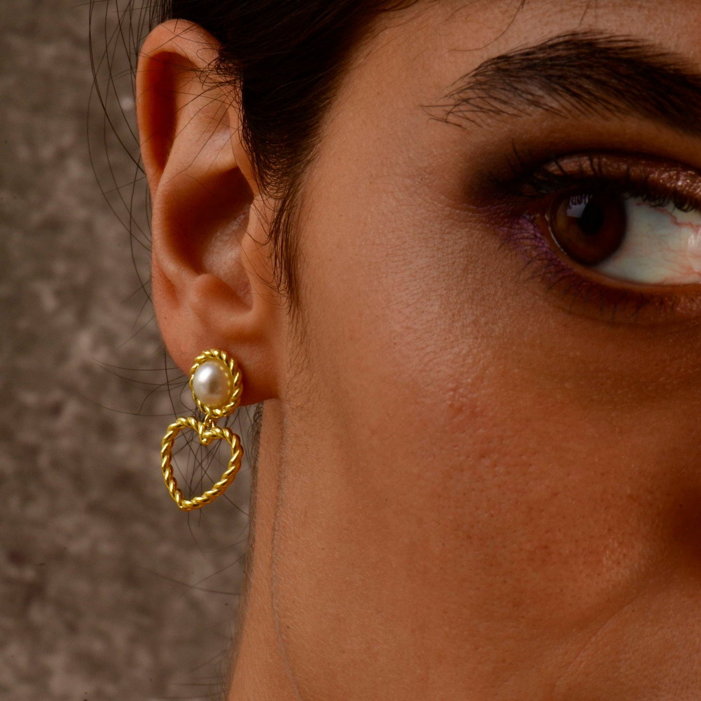 Heart Drop Pearl Stud Earrings