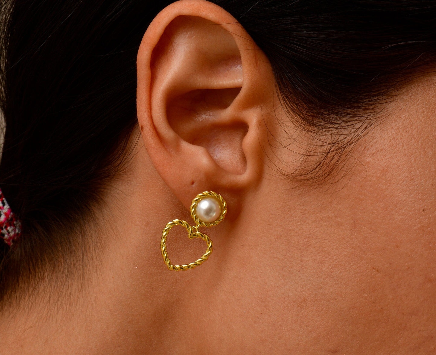 Heart Drop Pearl Stud Earrings