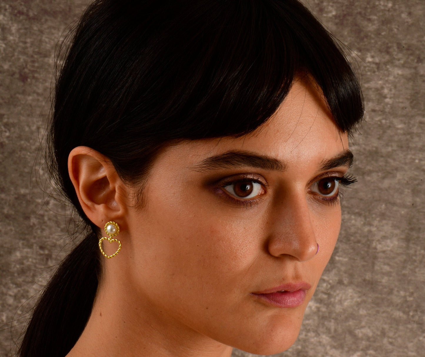 Heart Drop Pearl Stud Earrings