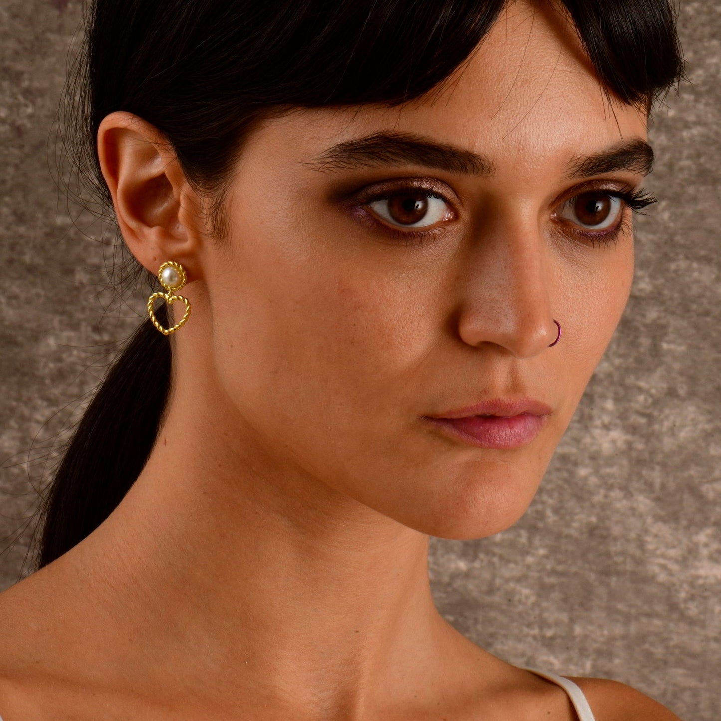 Heart Drop Pearl Stud Earrings