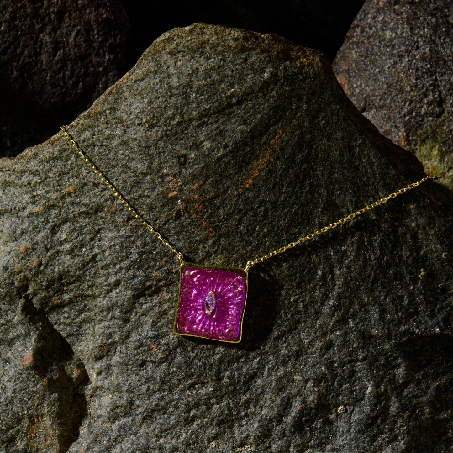 Amethyst Rectangle Medallion Necklace