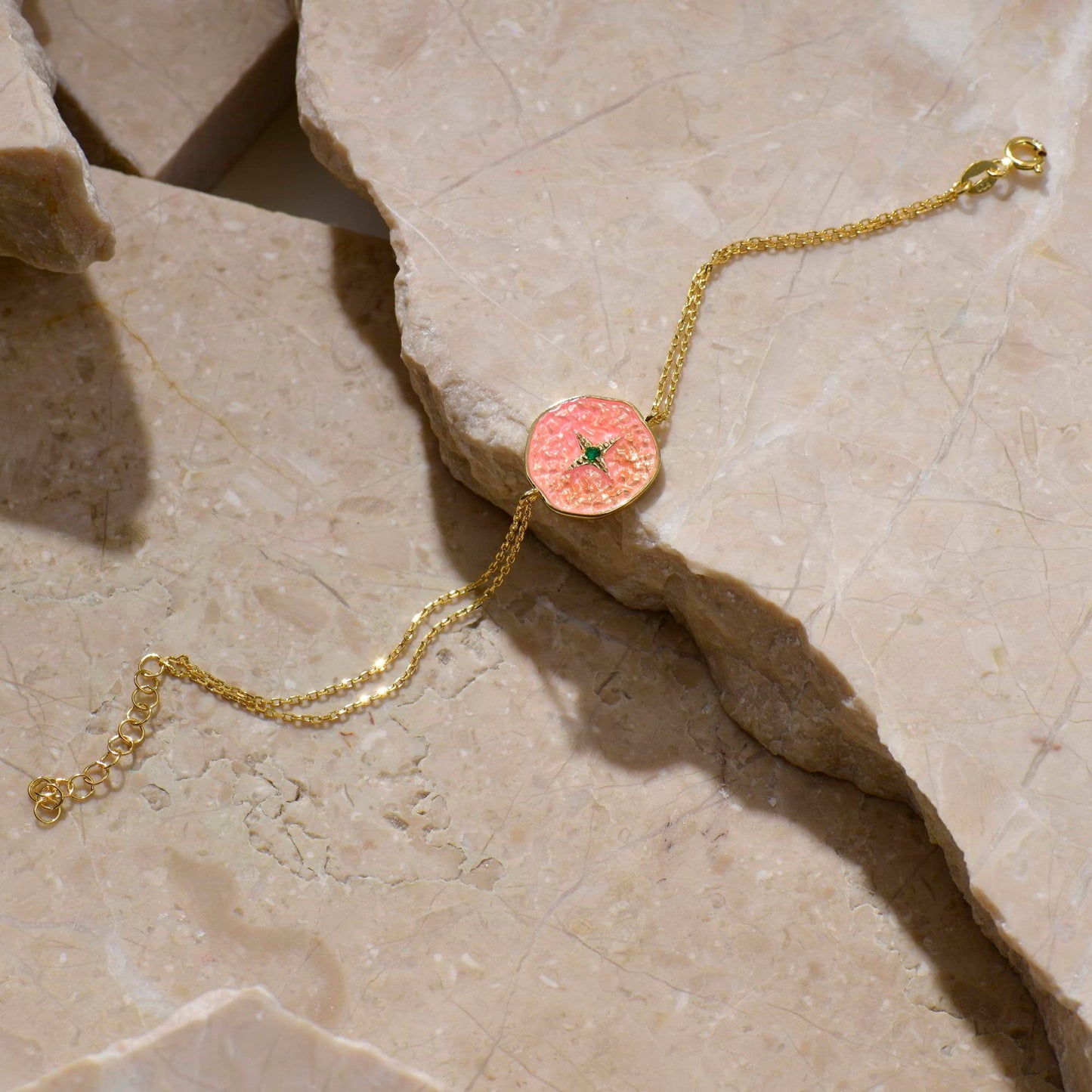 Pink Enameled Emerald Star Bracelet
