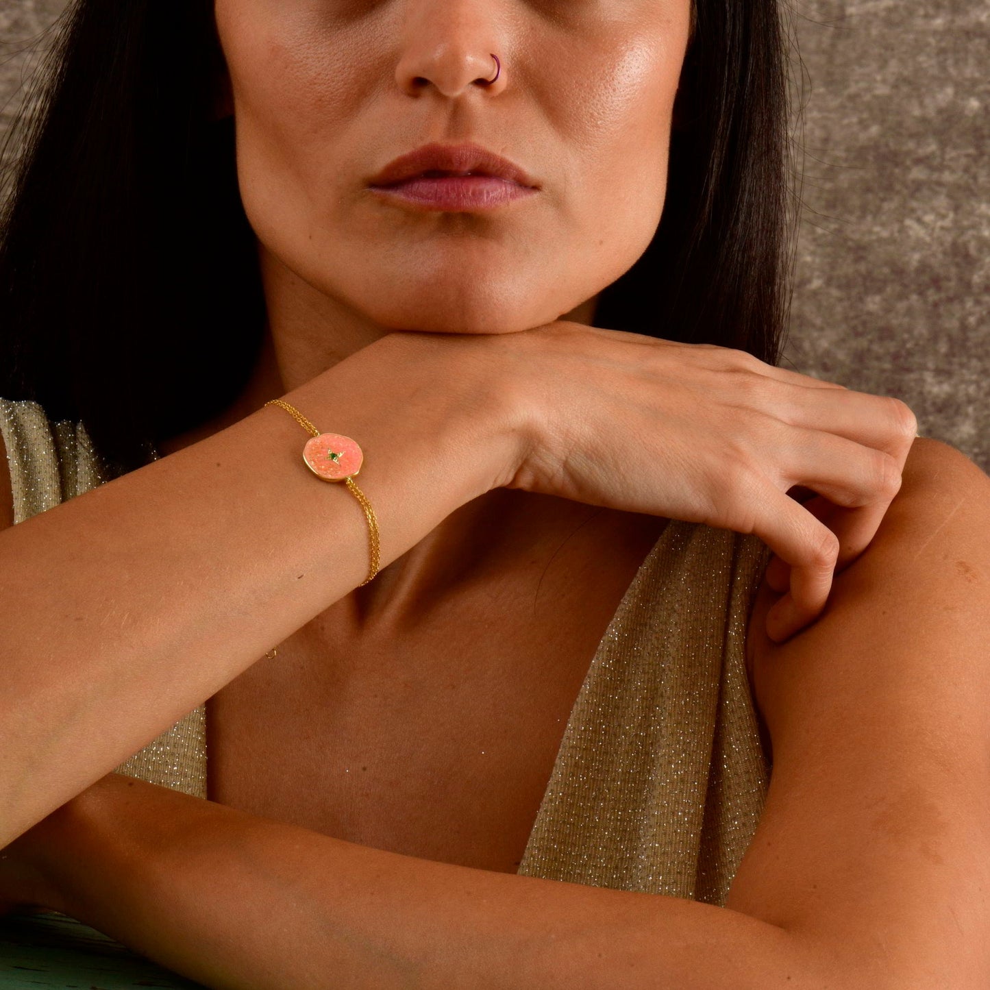 Pink Enameled Emerald Star Bracelet