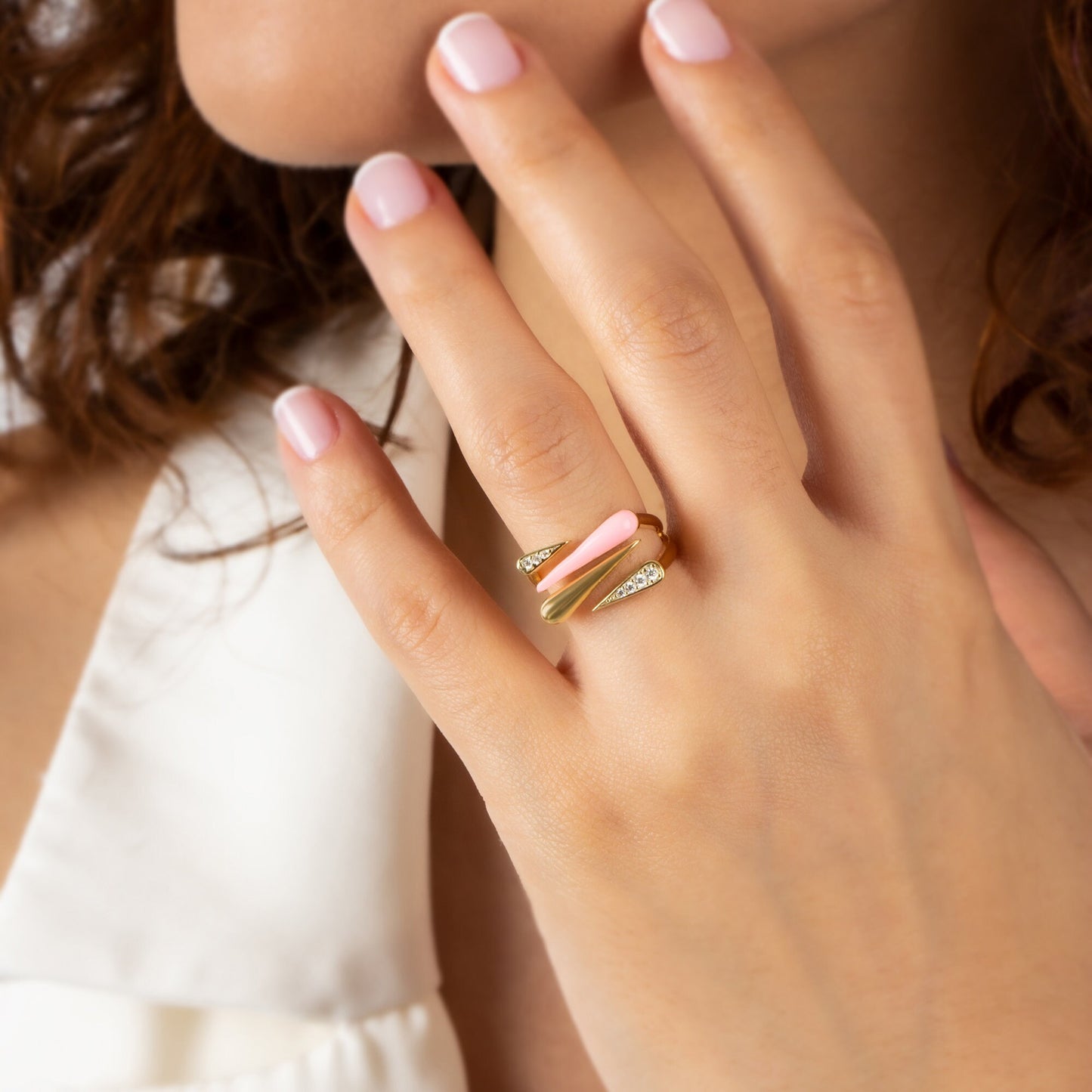 Teardrop Shape Enameled Ring