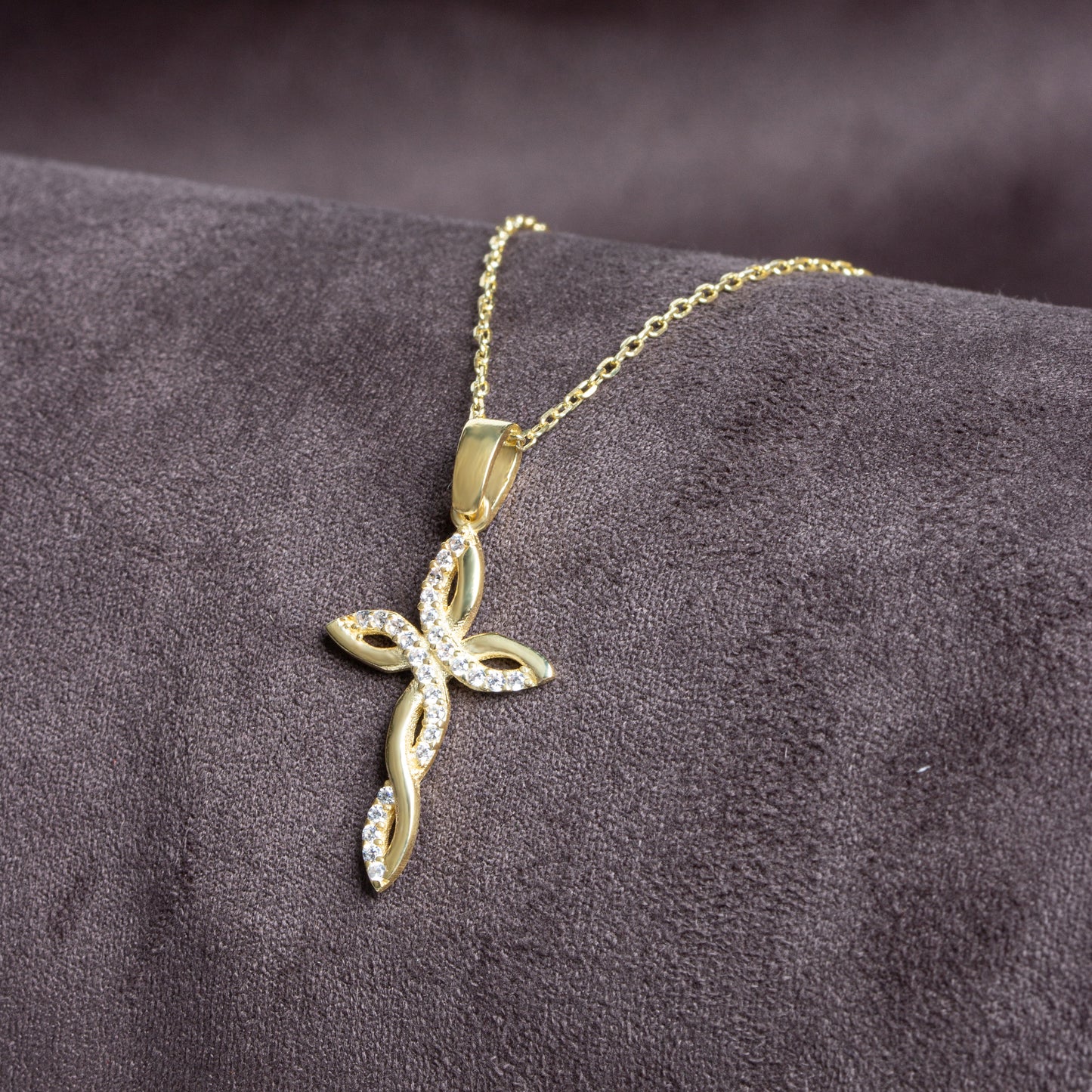 24K Gold Plated Twisted Cross Necklace