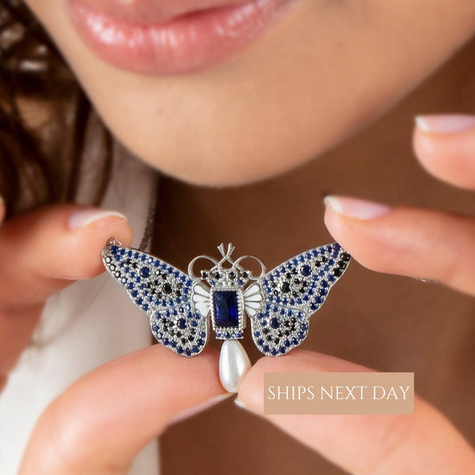 Blue Sapphire Butterfly Pendant