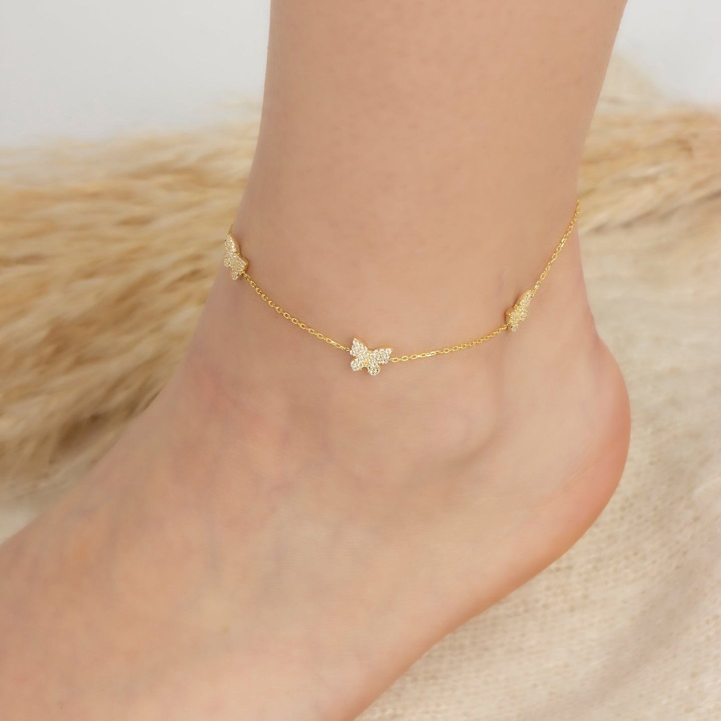 Cable Chain Butterfly Anklet