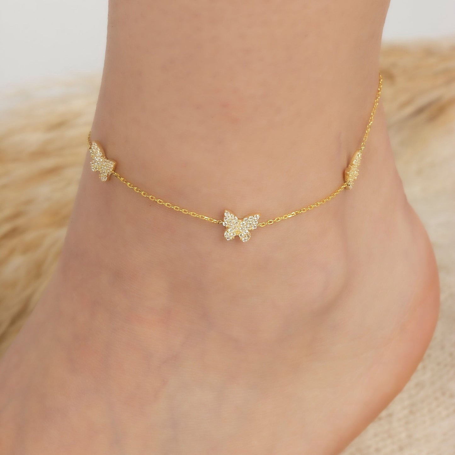 Cable Chain Butterfly Anklet