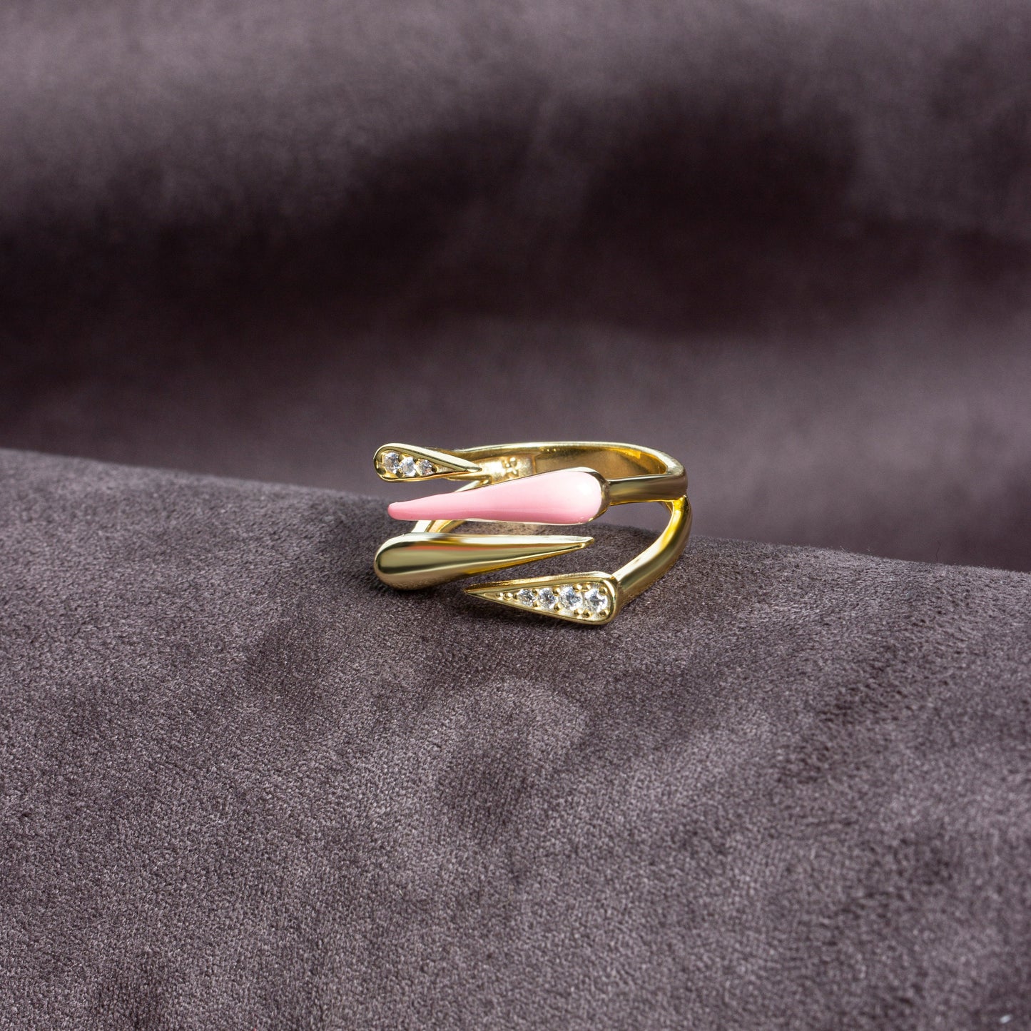 Pink Enameled Teardrop Ring