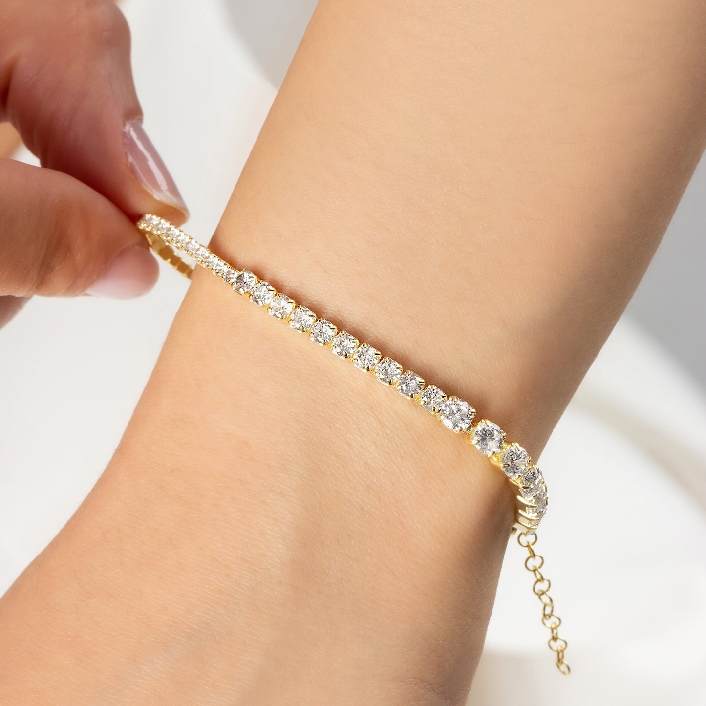 Silver CZ Tennis Bracelet in 18K Gold, Cubic Zirconia Tennis Bracelet, Cute Multisize Diamond Chain, Bridal Jewelry, Christmas Gift For Her