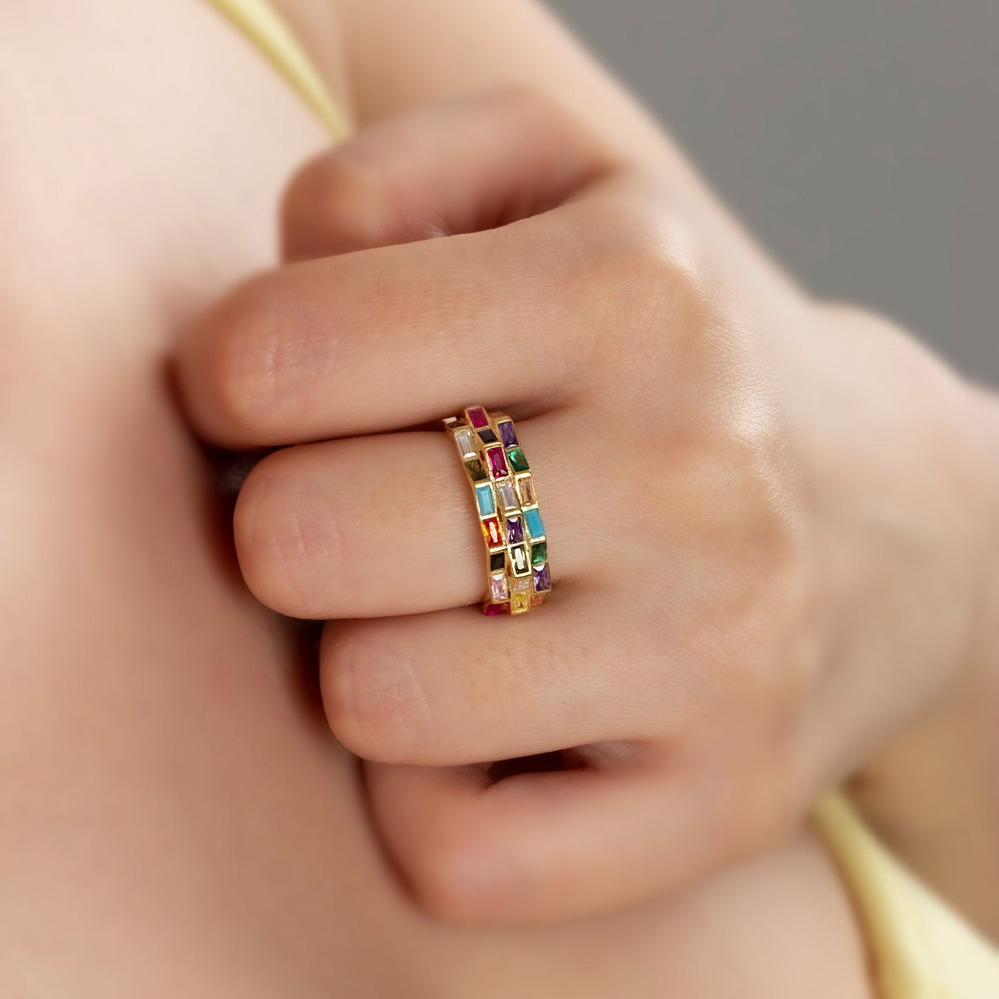 Silver Rainbow CZ Diamond Ring, 18K Gold Plated Rainbow CZ Ring, Adjustable Multicolor Ring, Colorful Stackable Ring, Christmas Gift For Her