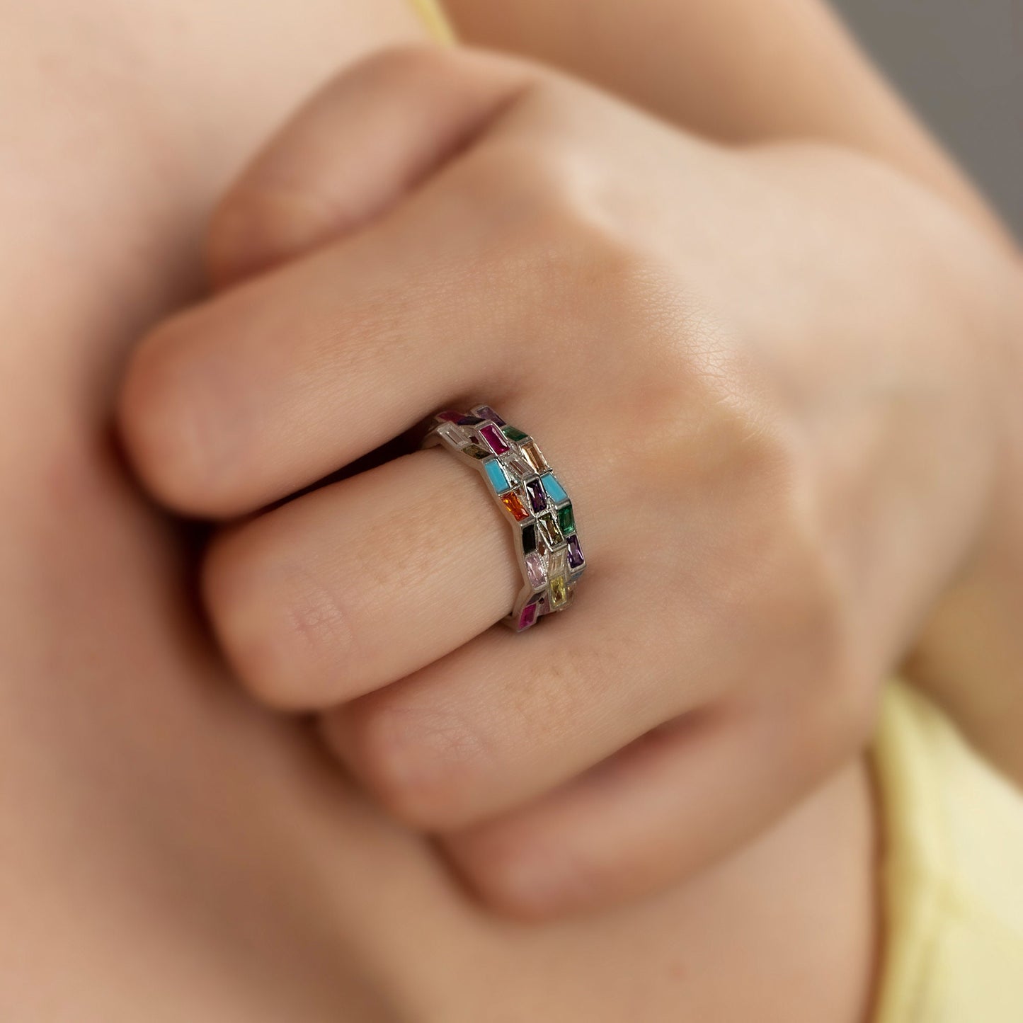 Silver Rainbow CZ Diamond Ring, 18K Gold Plated Rainbow CZ Ring, Adjustable Multicolor Ring, Colorful Stackable Ring, Christmas Gift For Her