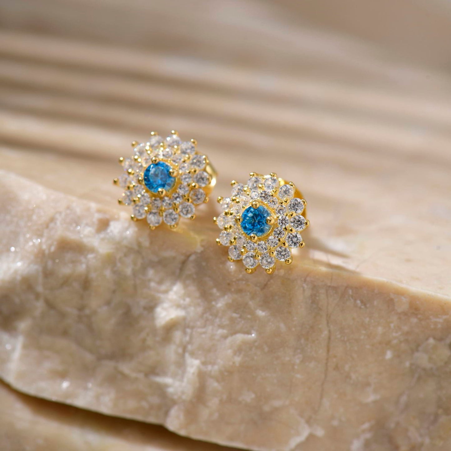 Acquamarine Flower Stud Earrings