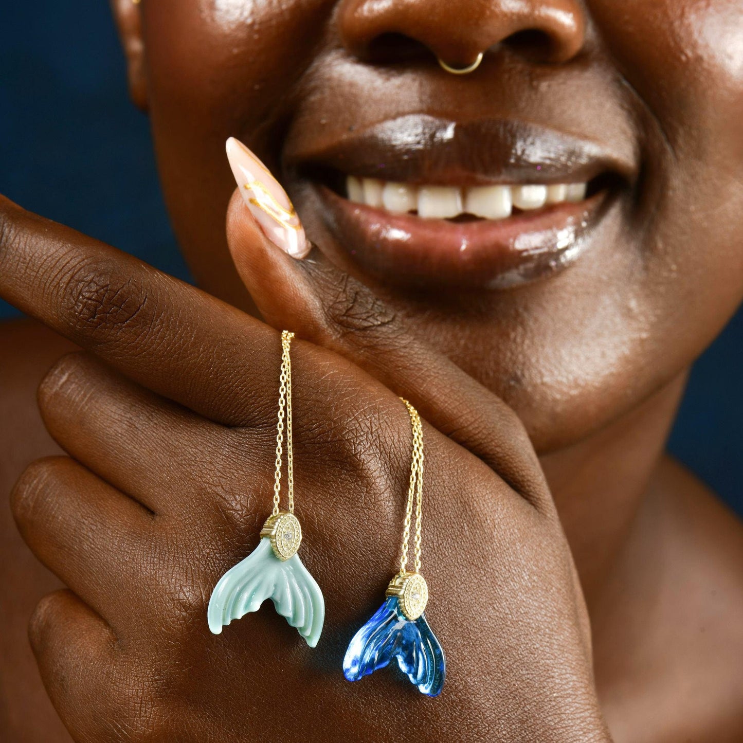 Glass Carved Whale Tail Necklaces