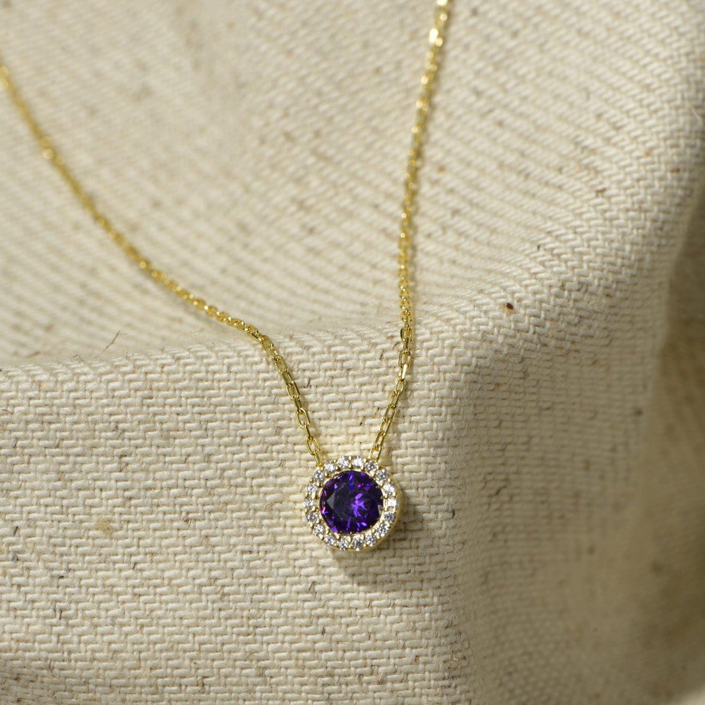 Halo Amethyst CZ Necklace