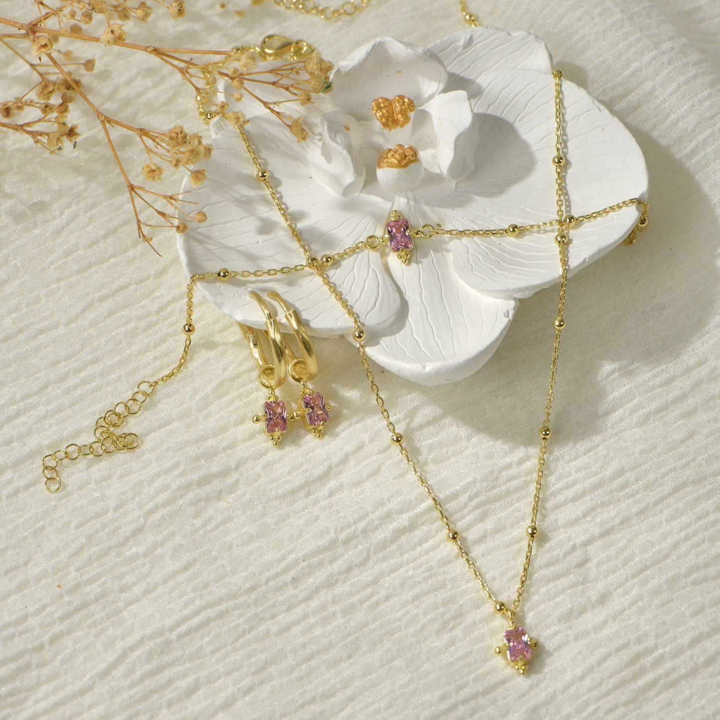 Minimalist Pink Tourmaline Gemstone Necklace