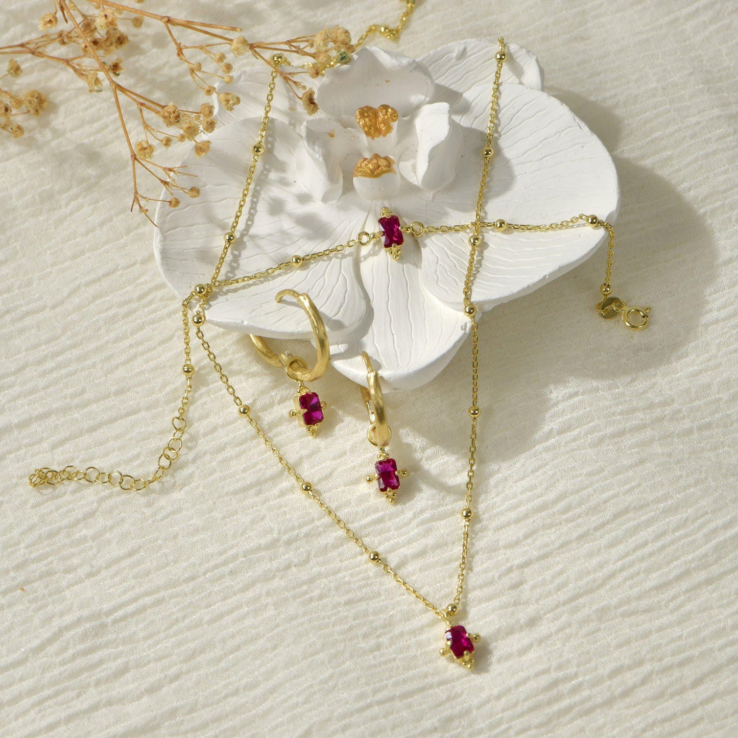 Dangling Ruby Gemstone Earrings