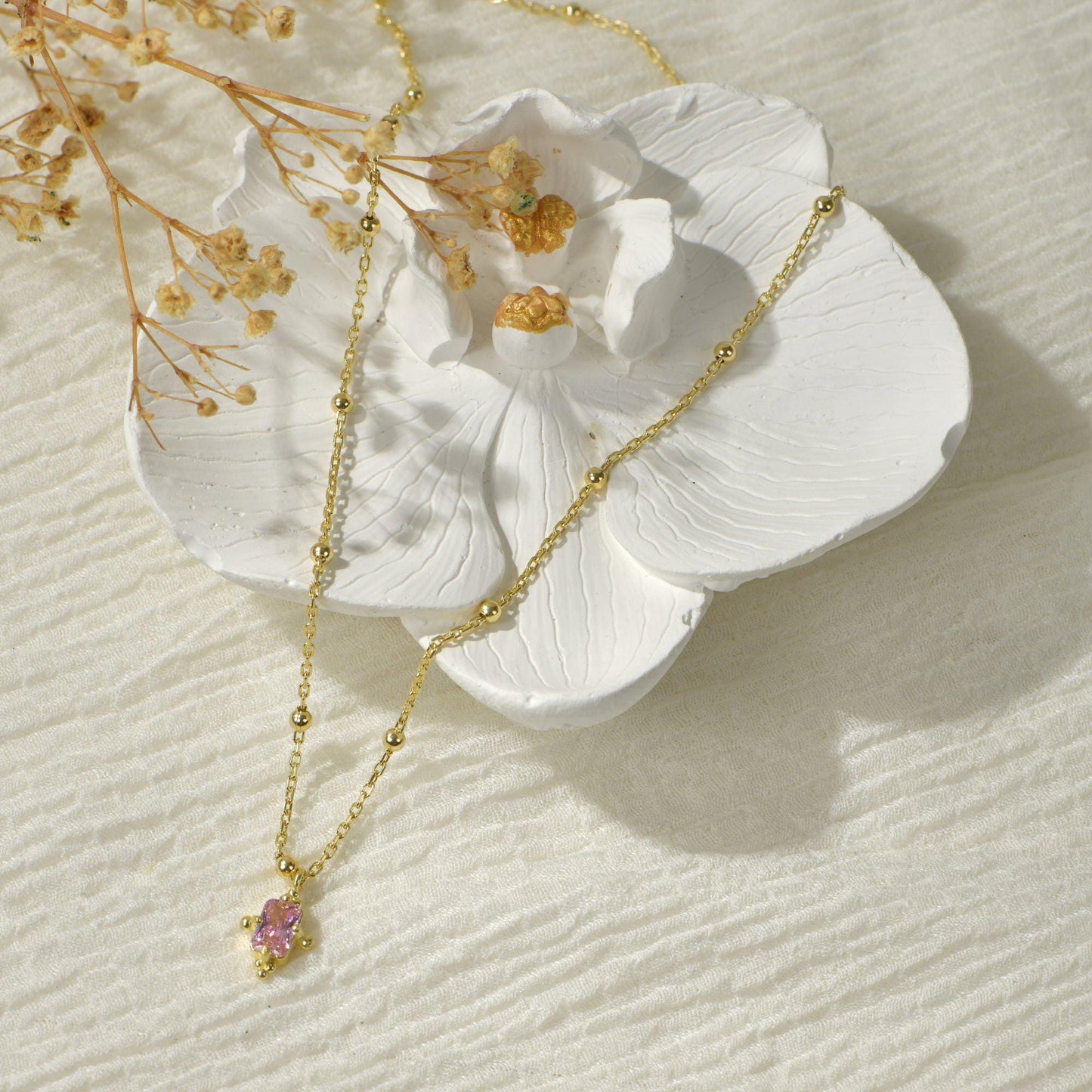 Minimalist Pink Tourmaline Gemstone Necklace