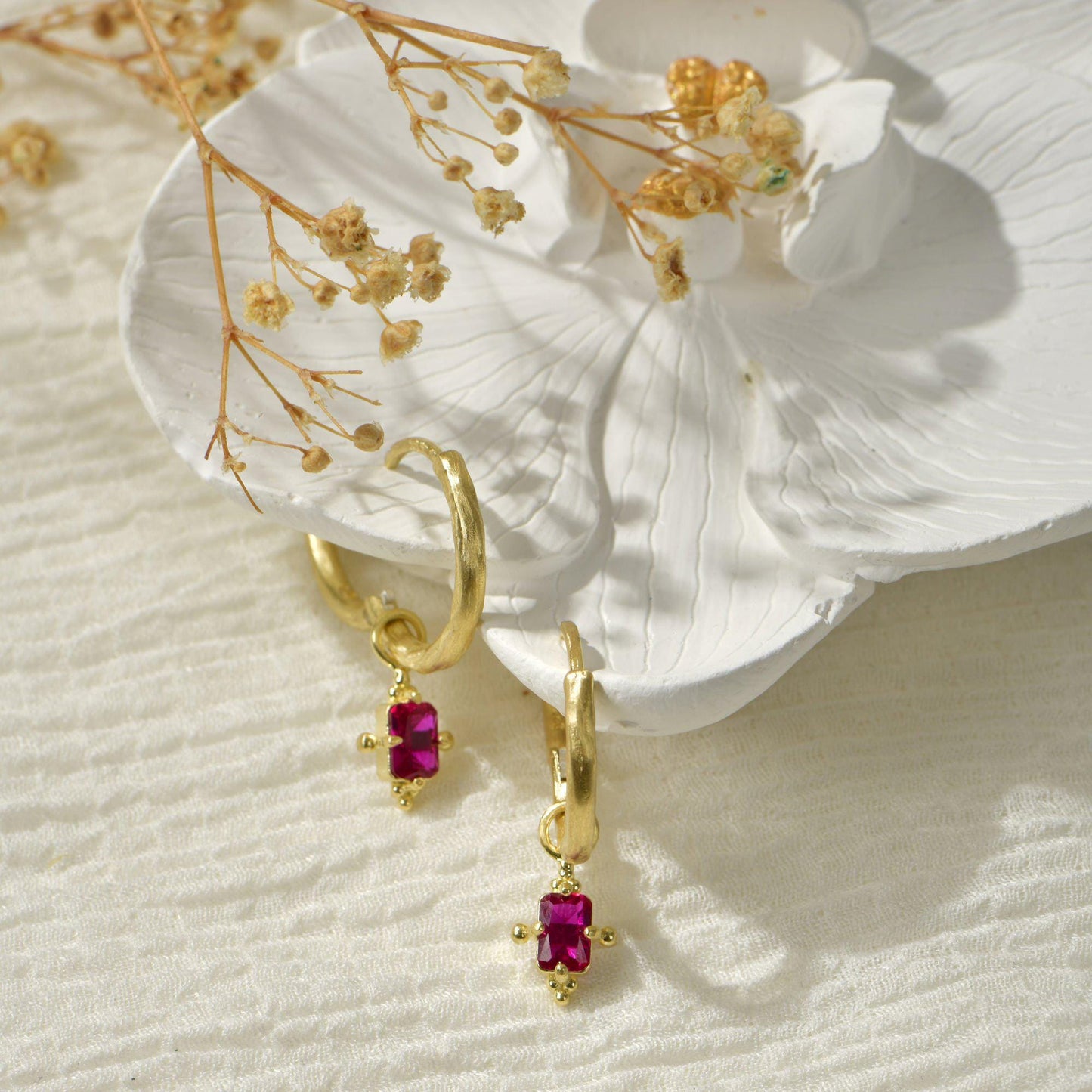 Dangling Ruby Gemstone Earrings