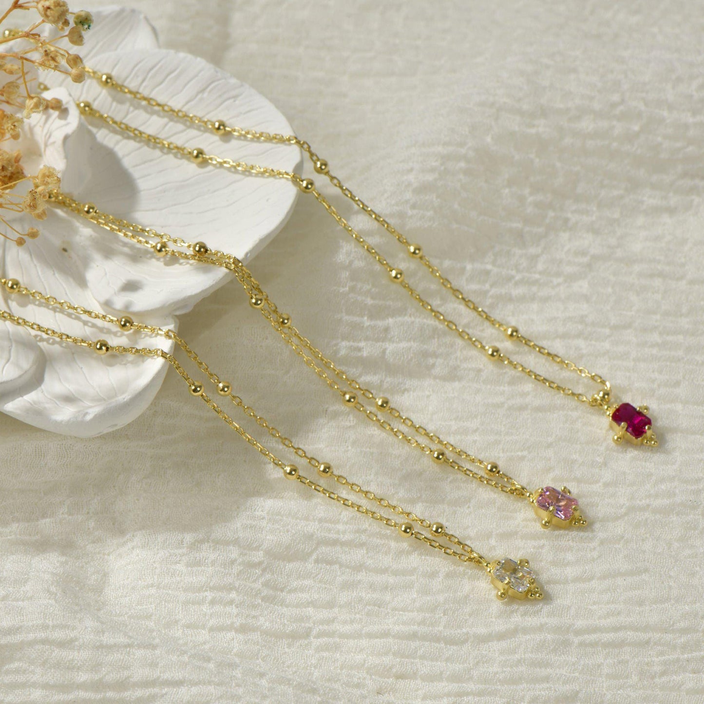 Minimalist Pink Tourmaline Gemstone Necklace