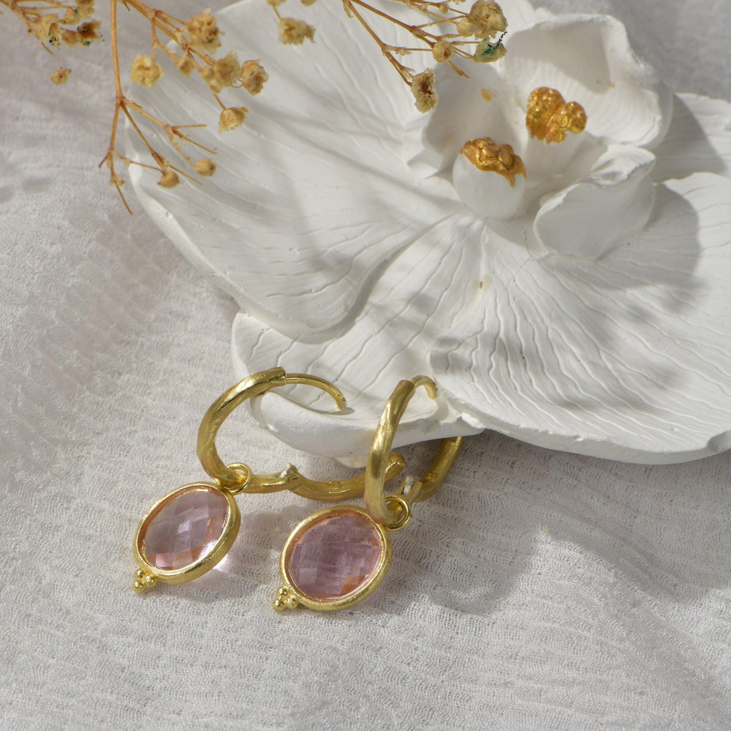 Dangling Pink Tourmaline Hoop Earrings