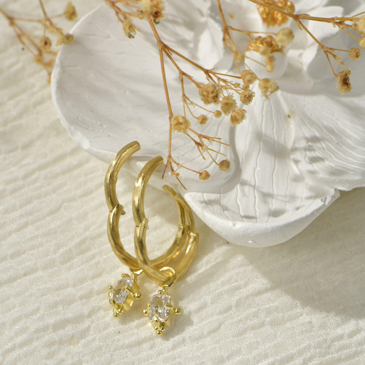 Vintage Drop Diamond Hoop Earrings