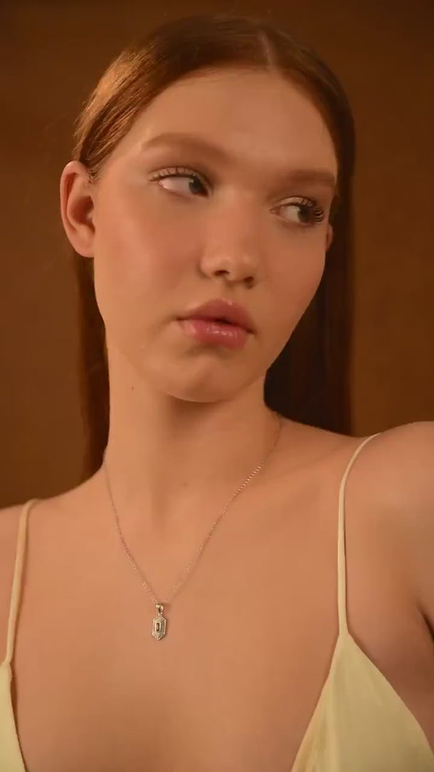 Minimalist Silver Baguette Birthstone Necklace