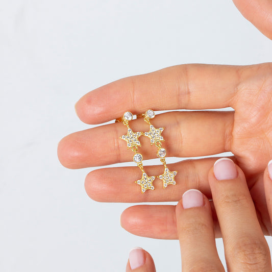 Dangling Diamond Stars Earrings