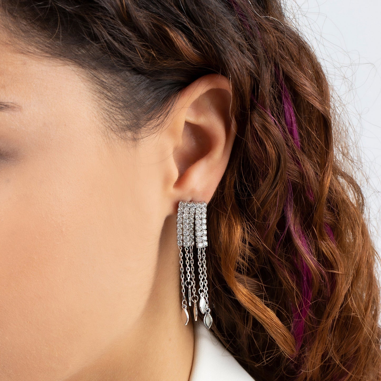 Diamond Chain Dangling Earrings