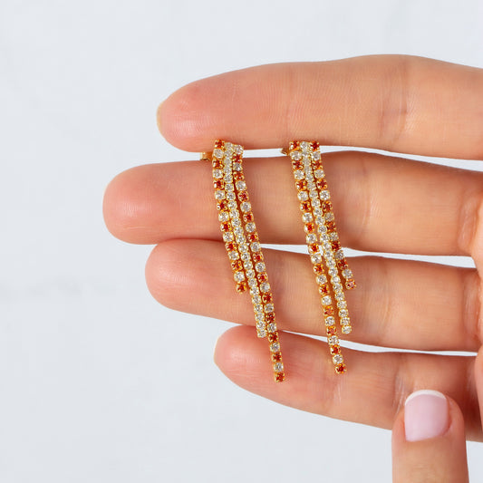 Orange Diamond Tennis Drop Earrings