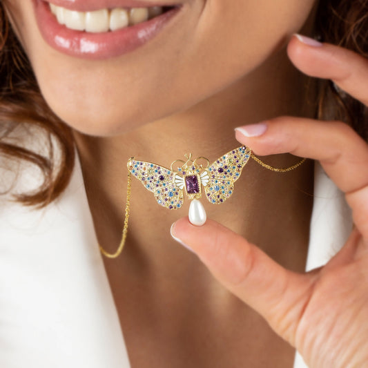 Rainbow Diamond Butterfly Necklace