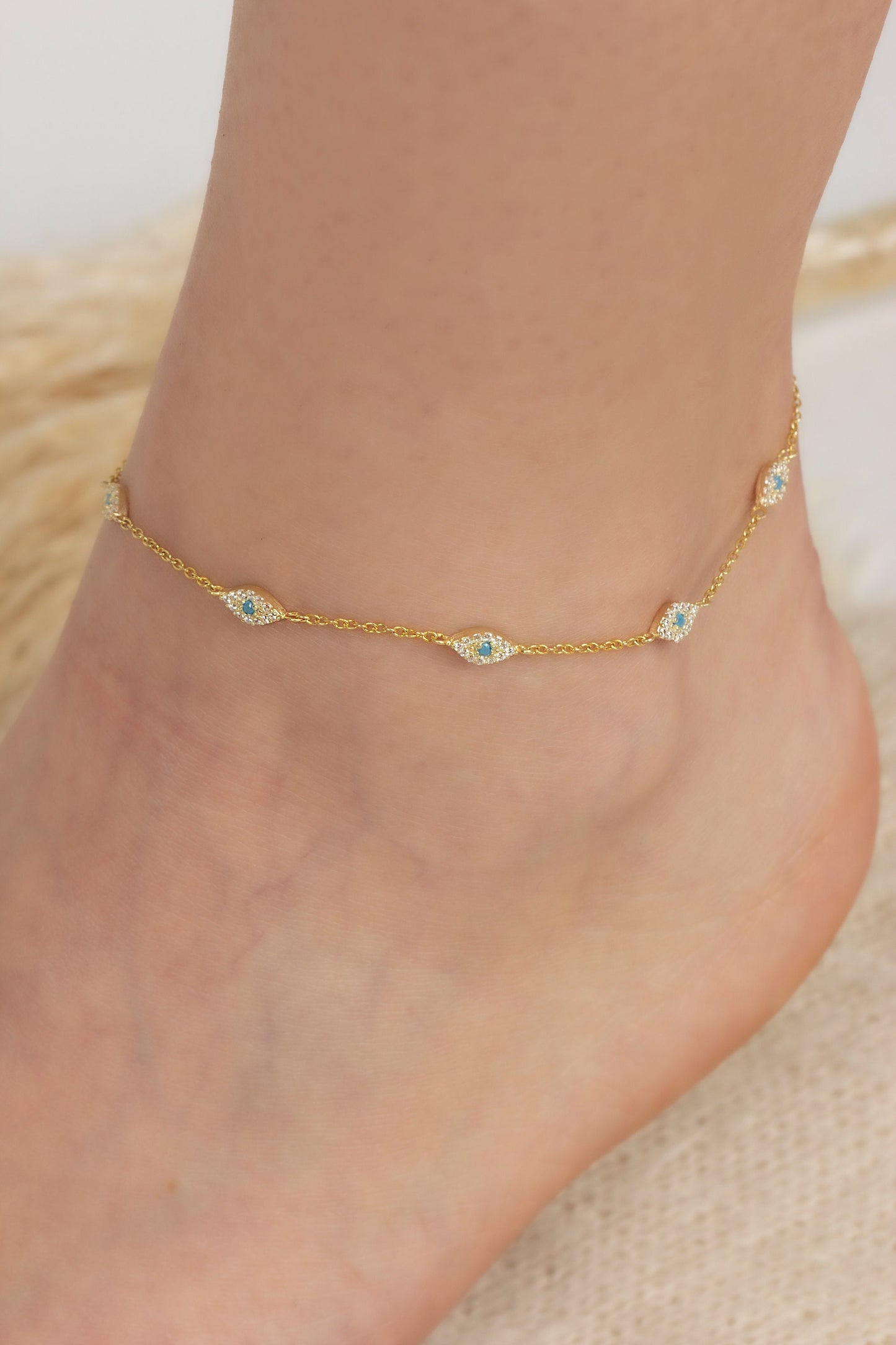 Cable Chain Evil Eye Anklet