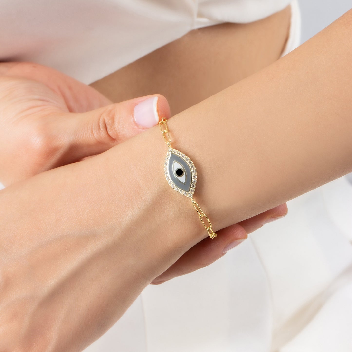 Paperclip Chain Evil Eye Bracelet