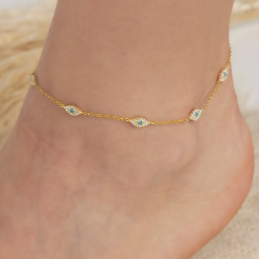 Cable Chain Evil Eye Anklet