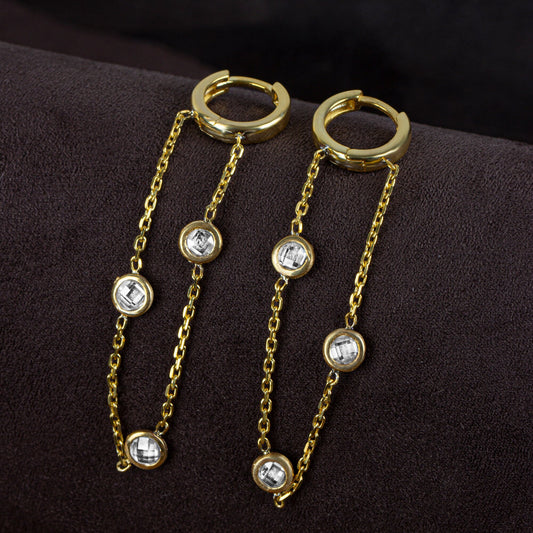 Bezel Diamond Chain Drop Earrings