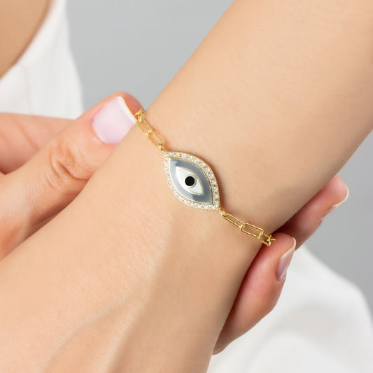 Paperclip Chain Evil Eye Bracelet