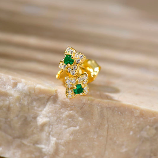 Minimalist Emerald Flower Stud Earrings