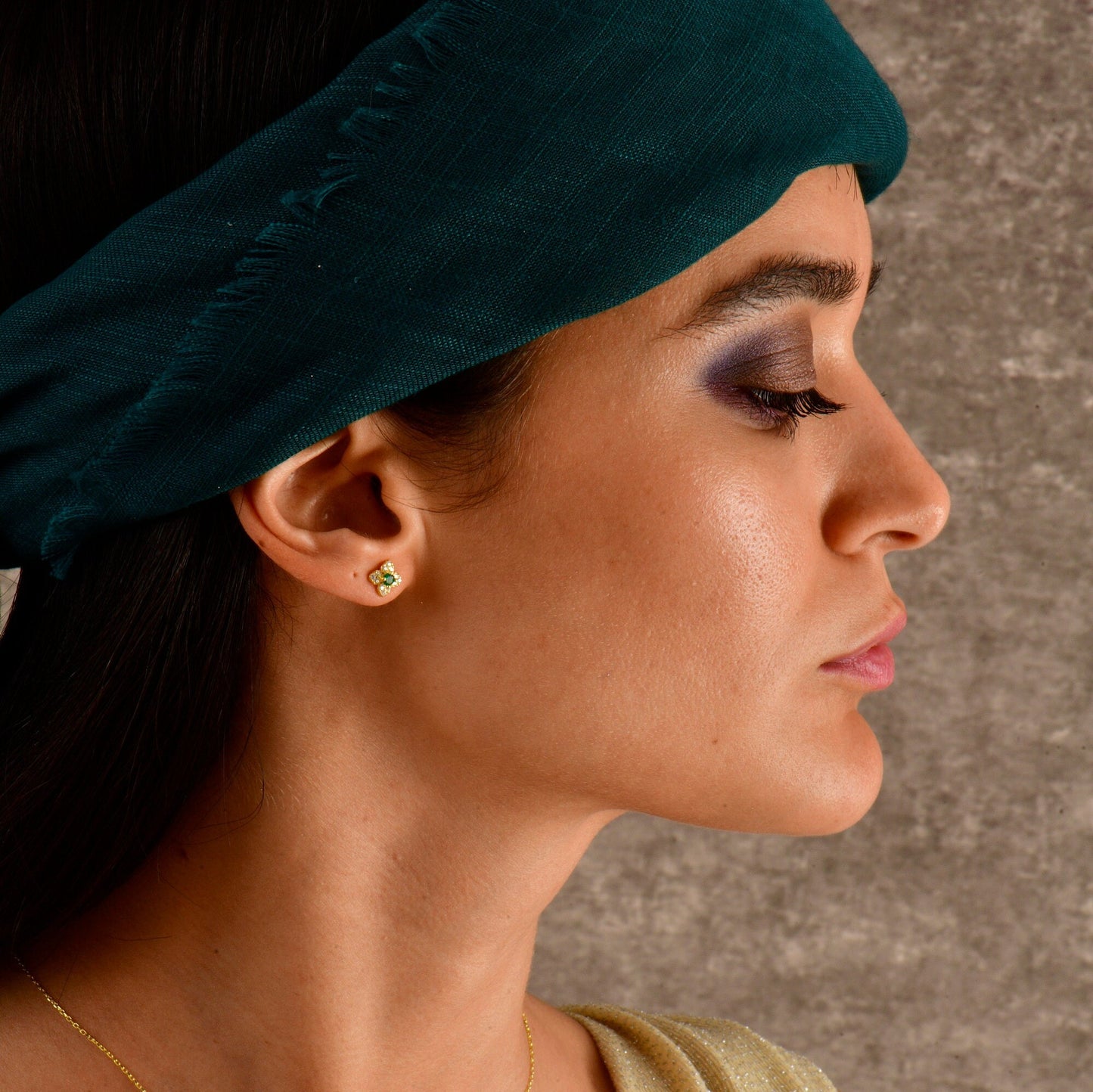 Minimalist Emerald Flower Stud Earrings
