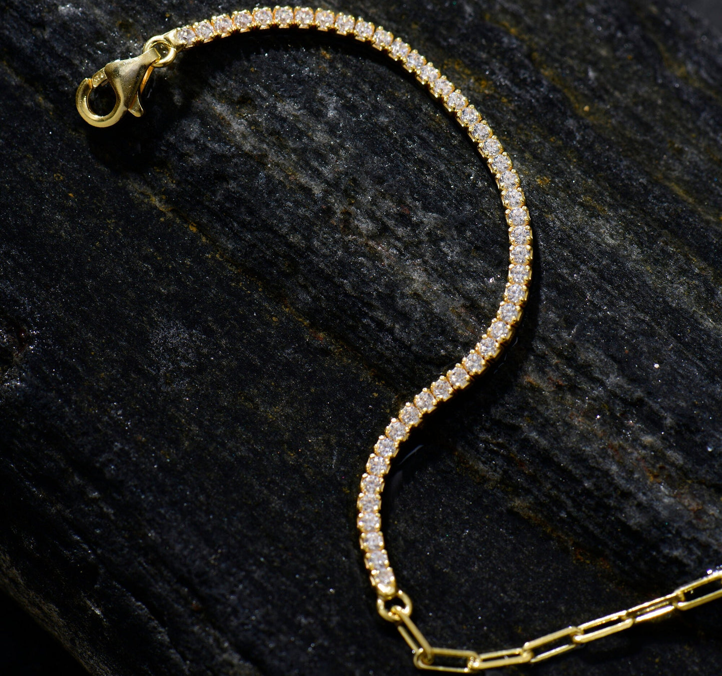 Half Tennis Half Paperclip Bracelet