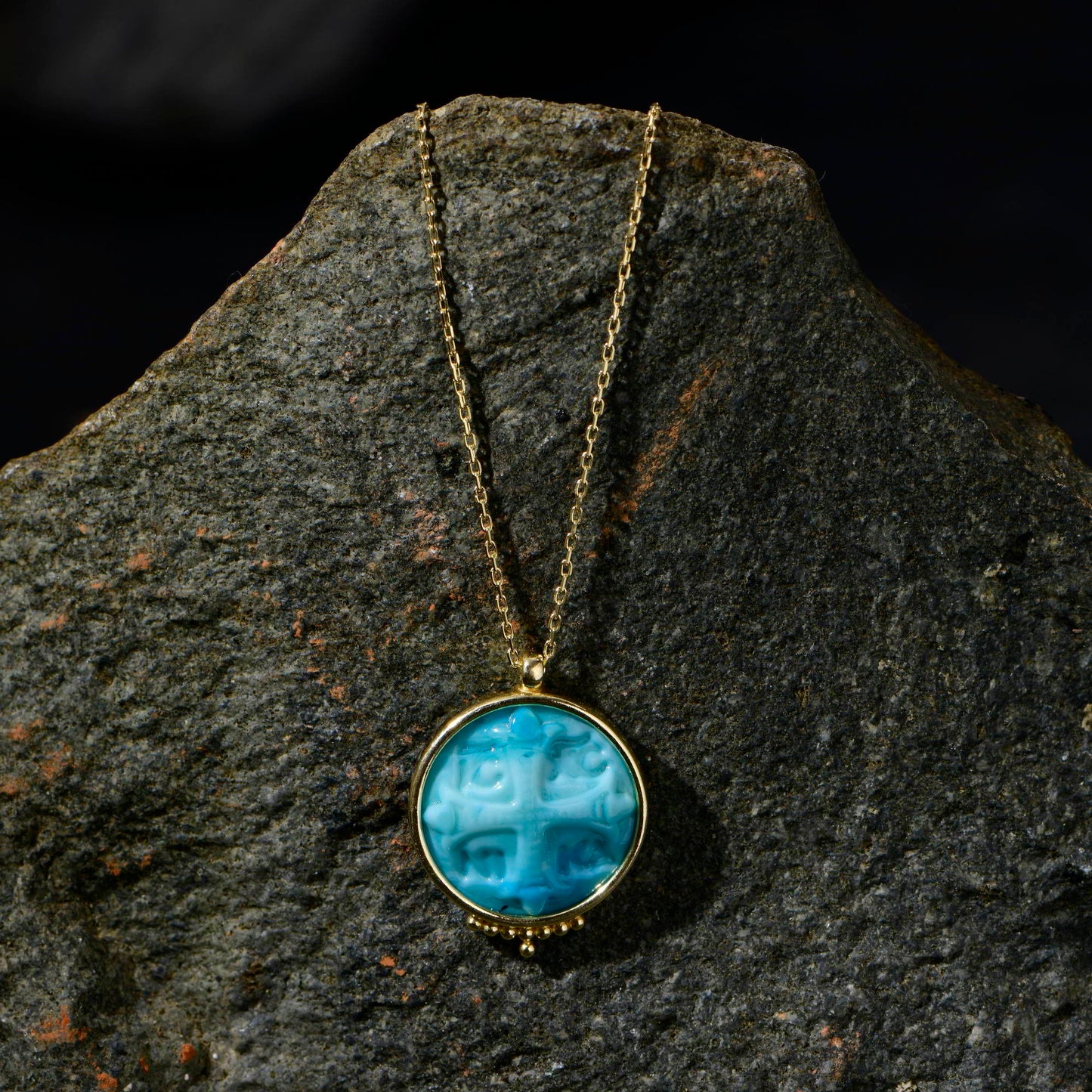 Intaglio Glass Greek Cross Necklace